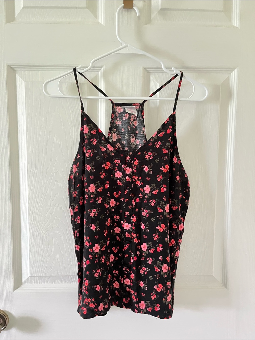 No Boundaries Black Camisole with Pink Floral Print